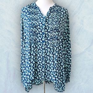 Coldwater Creek Floral Sheer Peasant Cottage High Low Blouse